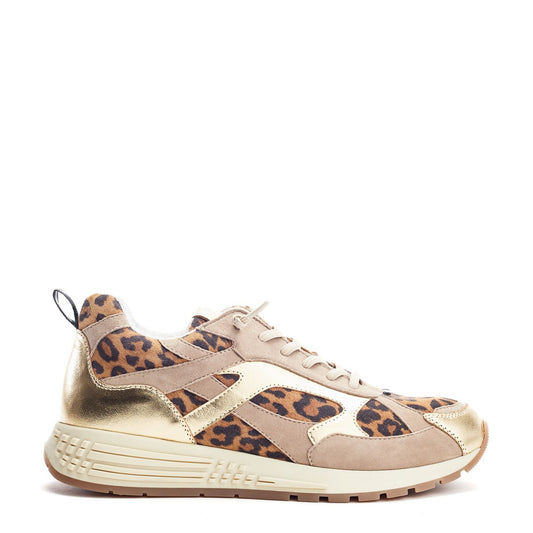 Bryani Gold Leopard Suede Trainers