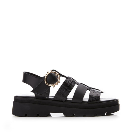 Obsidian Black Leather Sandals