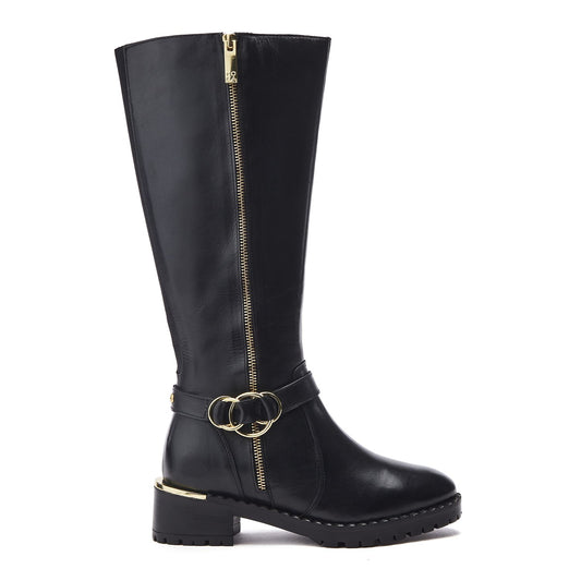Sherie Black Leather Boots