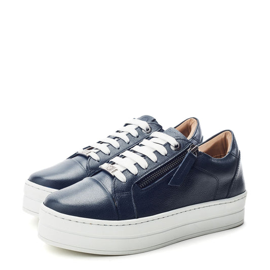 Abbee Navy Leather Leather Trainers