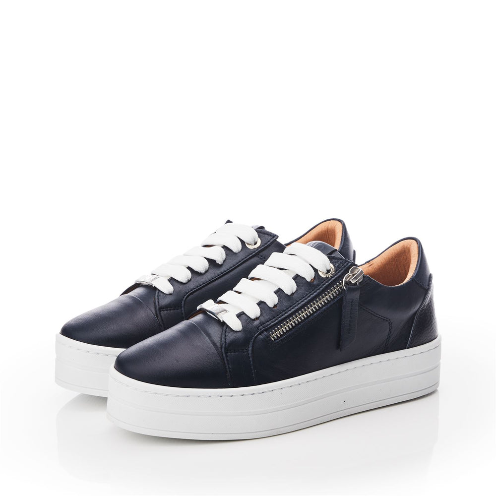 Abbiy Navy Leather Trainers