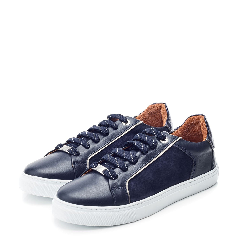 Ales Navy Leather Trainers