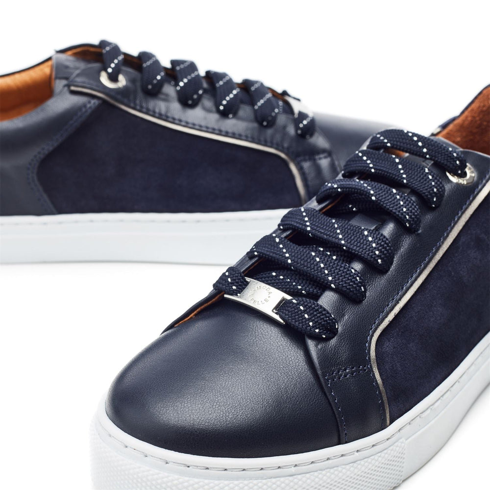 Ales Navy Leather Trainers