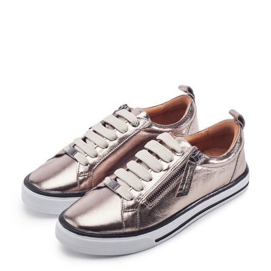 Alexie Light Pewter Leather Trainers
