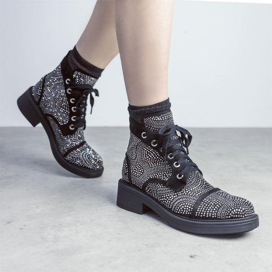 Aleyza Black Alcantara Boots