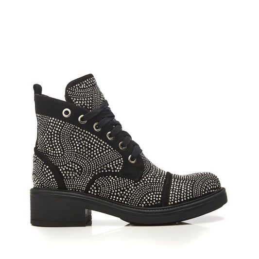 Aleyza Black Alcantara Boots