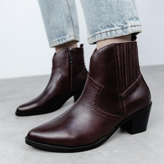 Anniee Burgundy Leather Boots