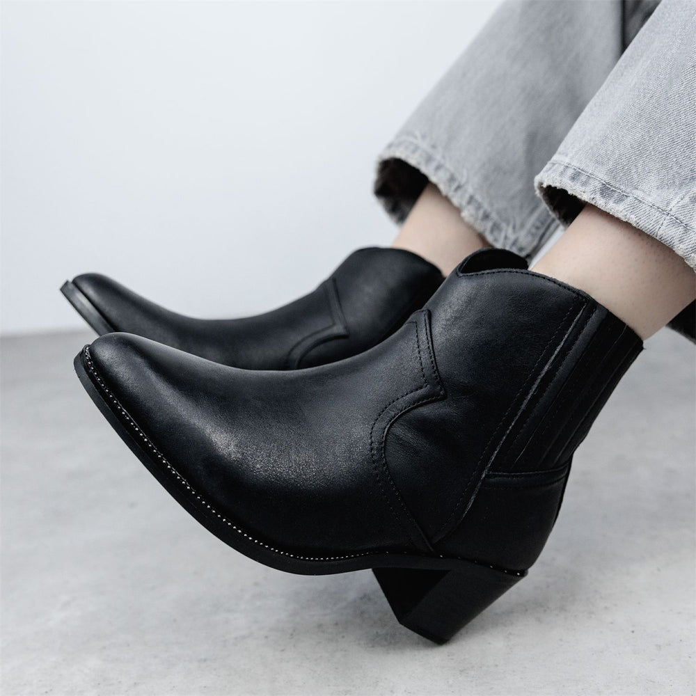 Anniee Black Leather Boots