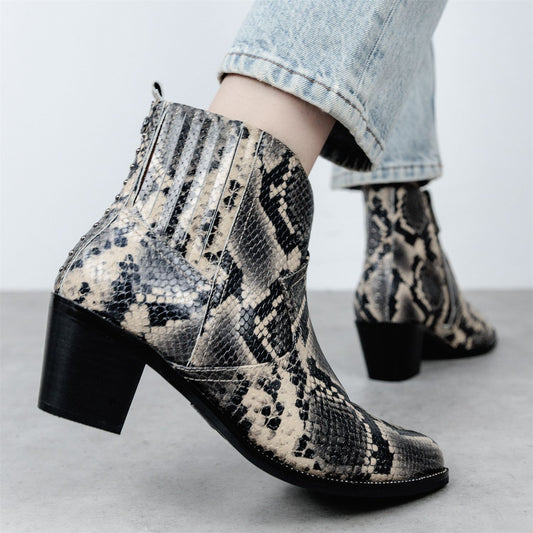 Anniee Natural Snake Print Leather Boots