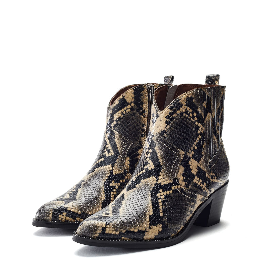 Anniee Natural Snake Print Leather Boots
