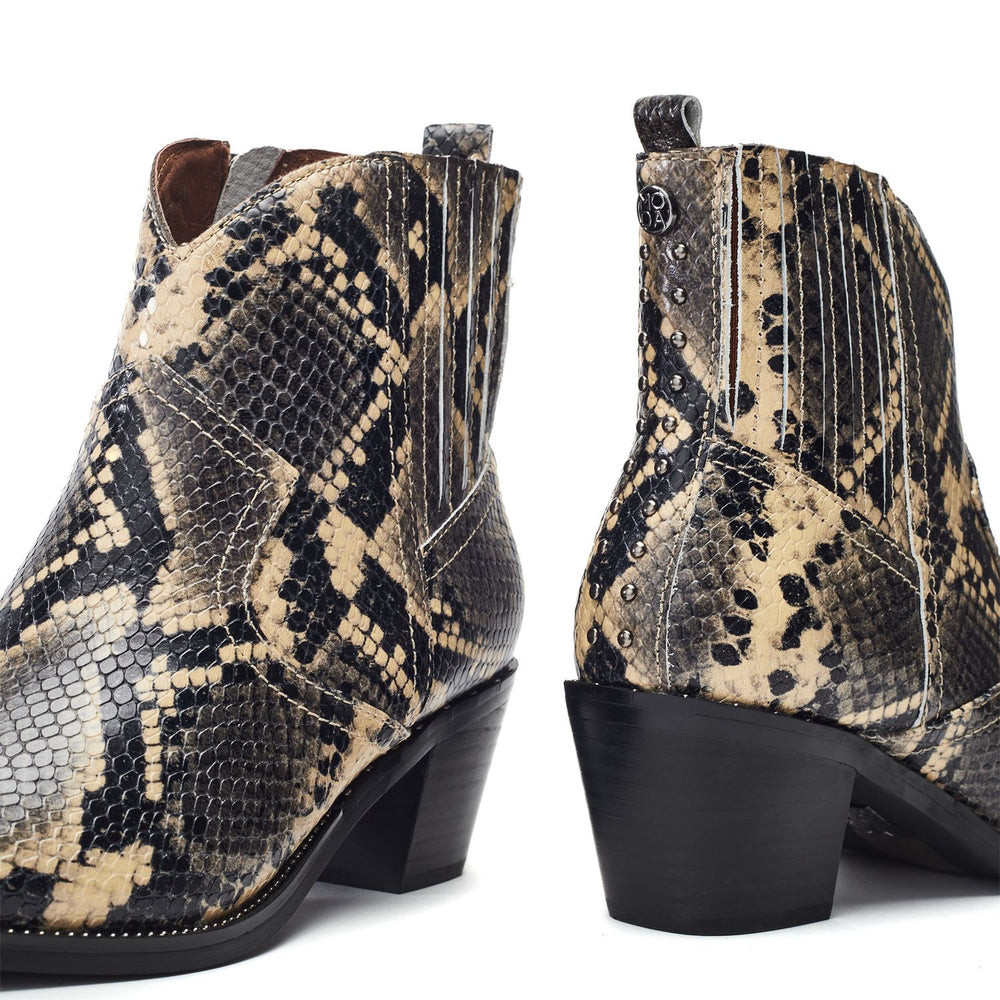 Anniee Natural Snake Print Leather Boots