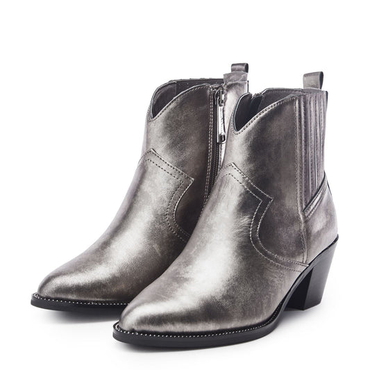 Anniee Pewter Leather Boots