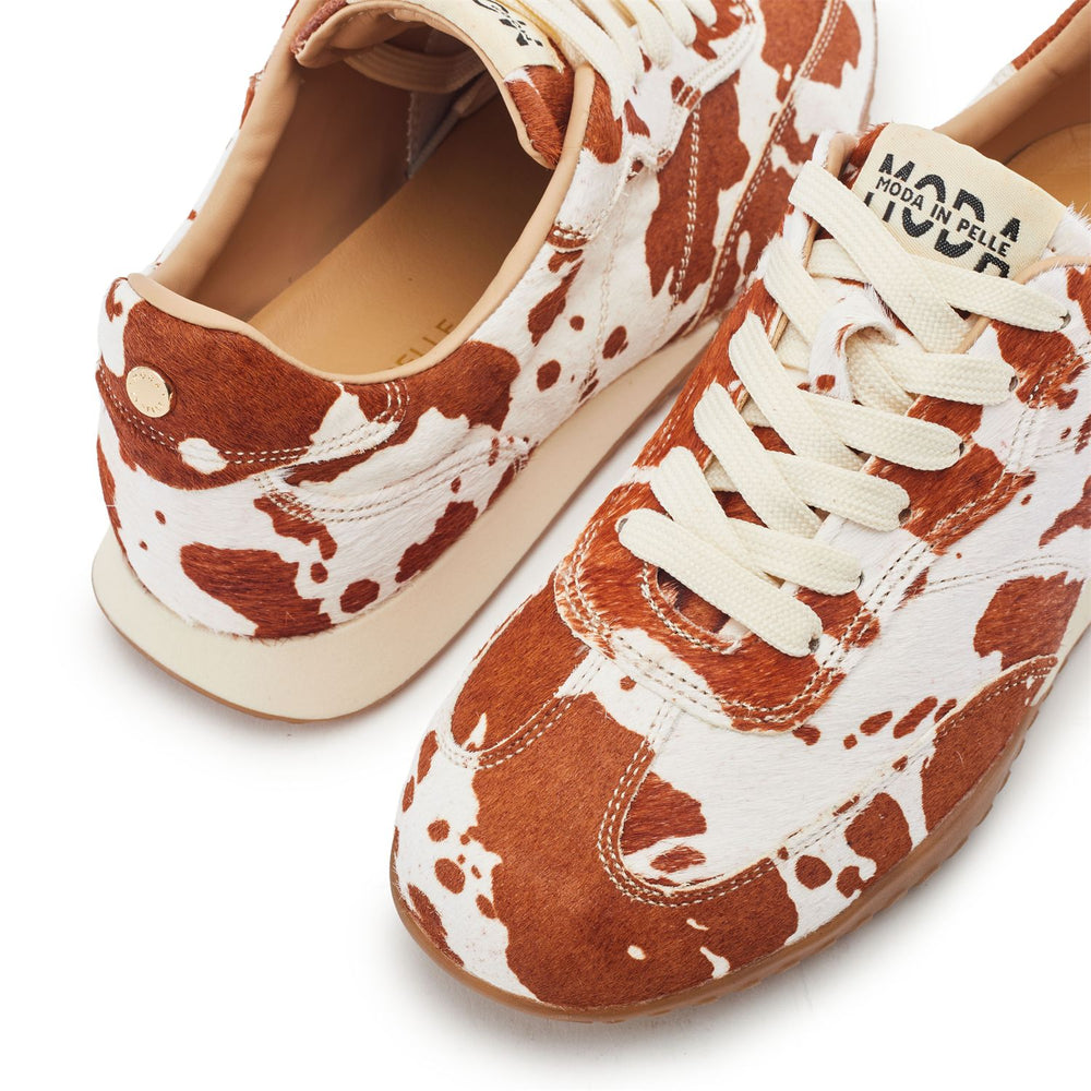 Aveline Brown Cow Print Pony Hair Trainers
