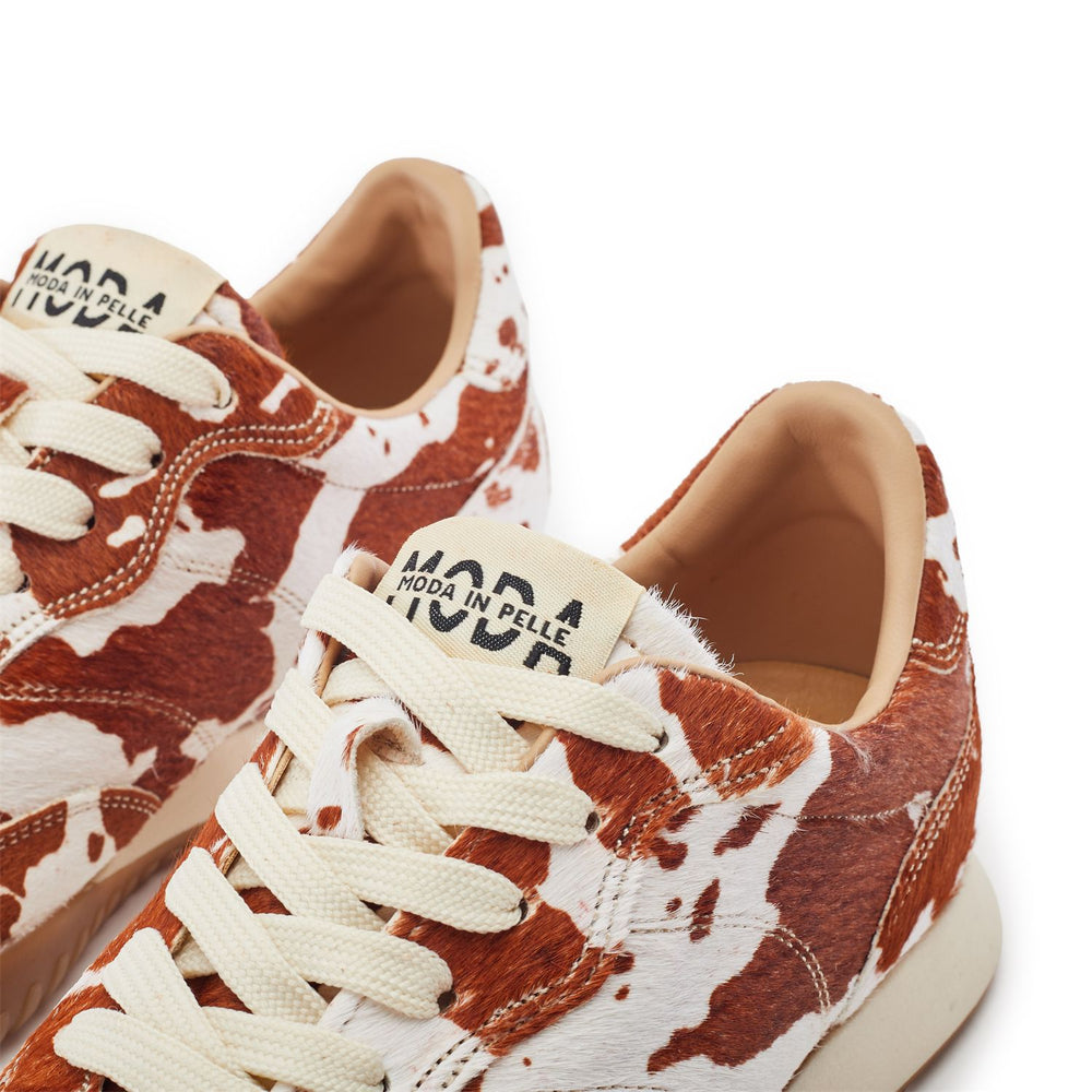 Aveline Brown Cow Print Pony Hair Trainers