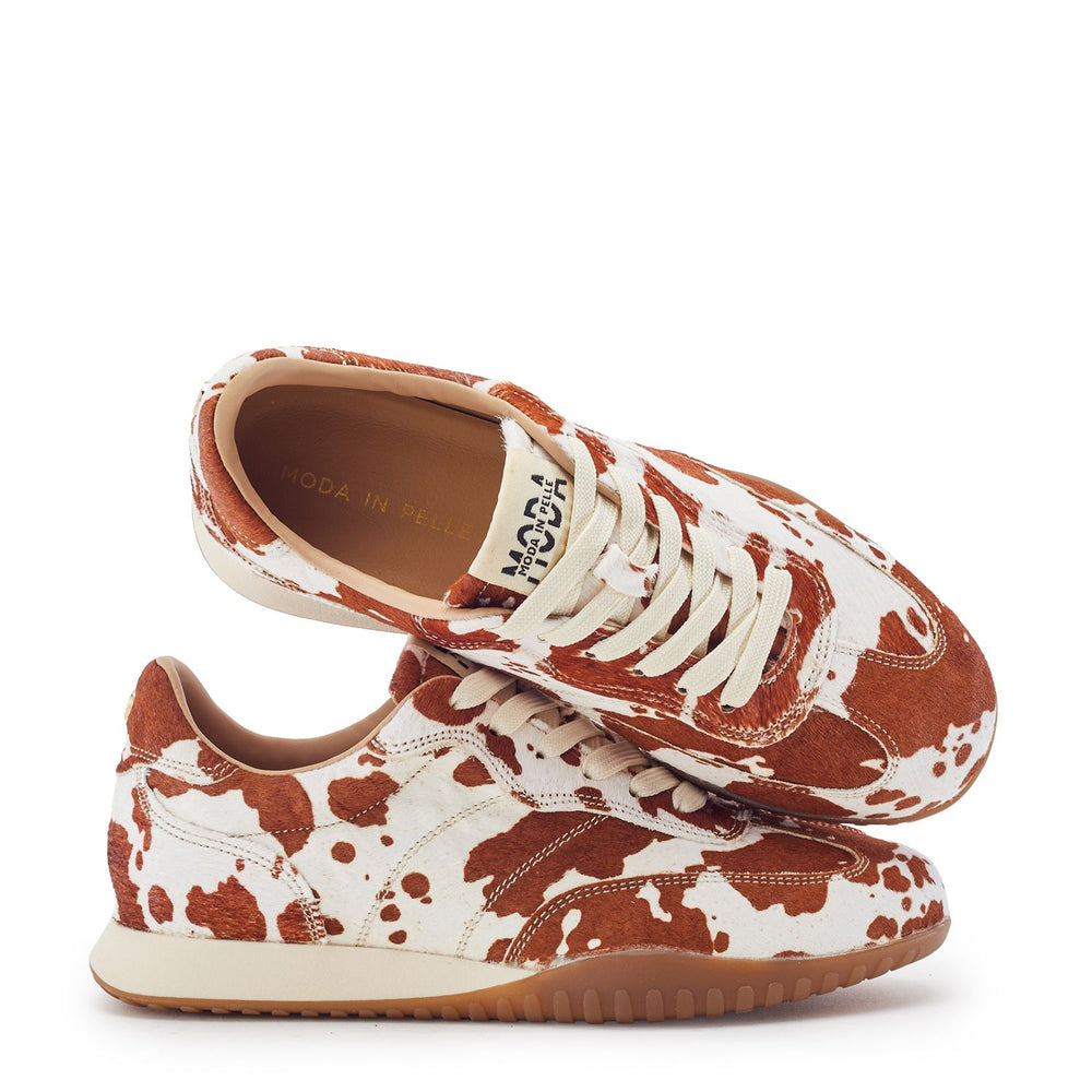 Aveline Brown Cow Print Pony Hair Trainers