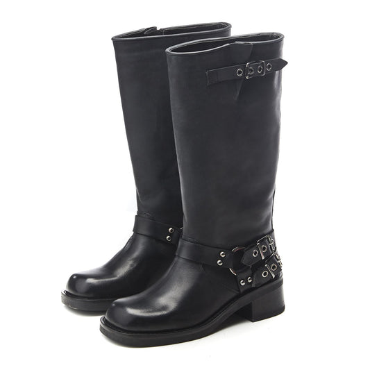 Biker Black Leather Boots