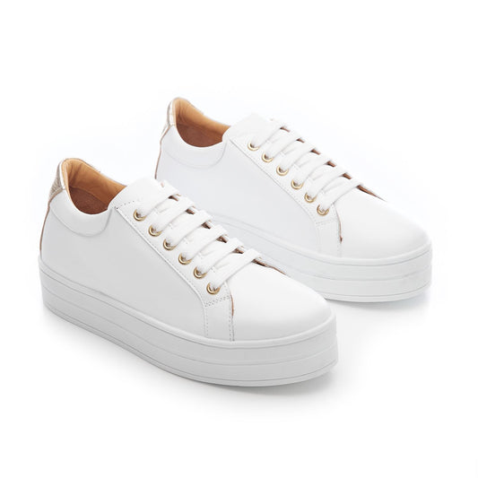 Kendall White-Gold Leather Trainers