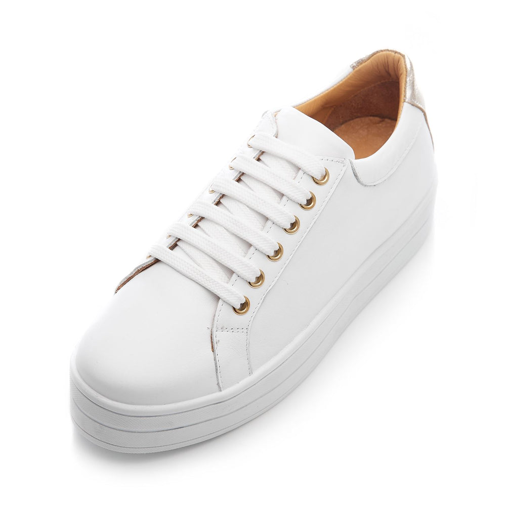 Kendall White-Gold Leather Trainers
