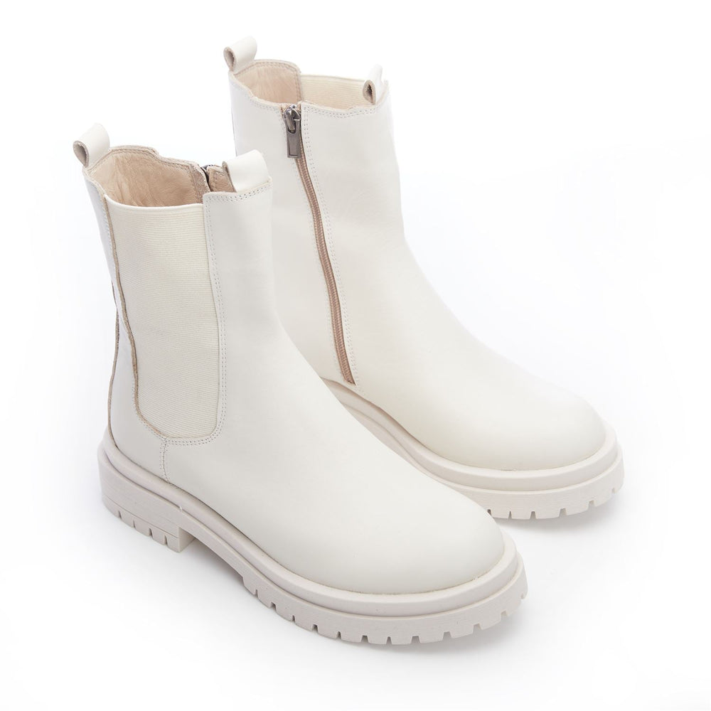 Wolfie White Leather Boots
