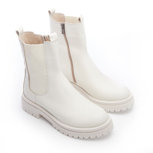 Wolfie White Leather Boots