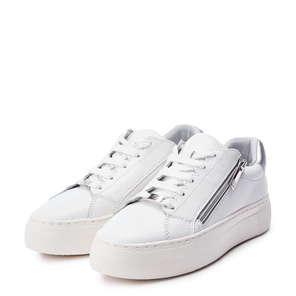 Balize White - Silver Leather Trainers