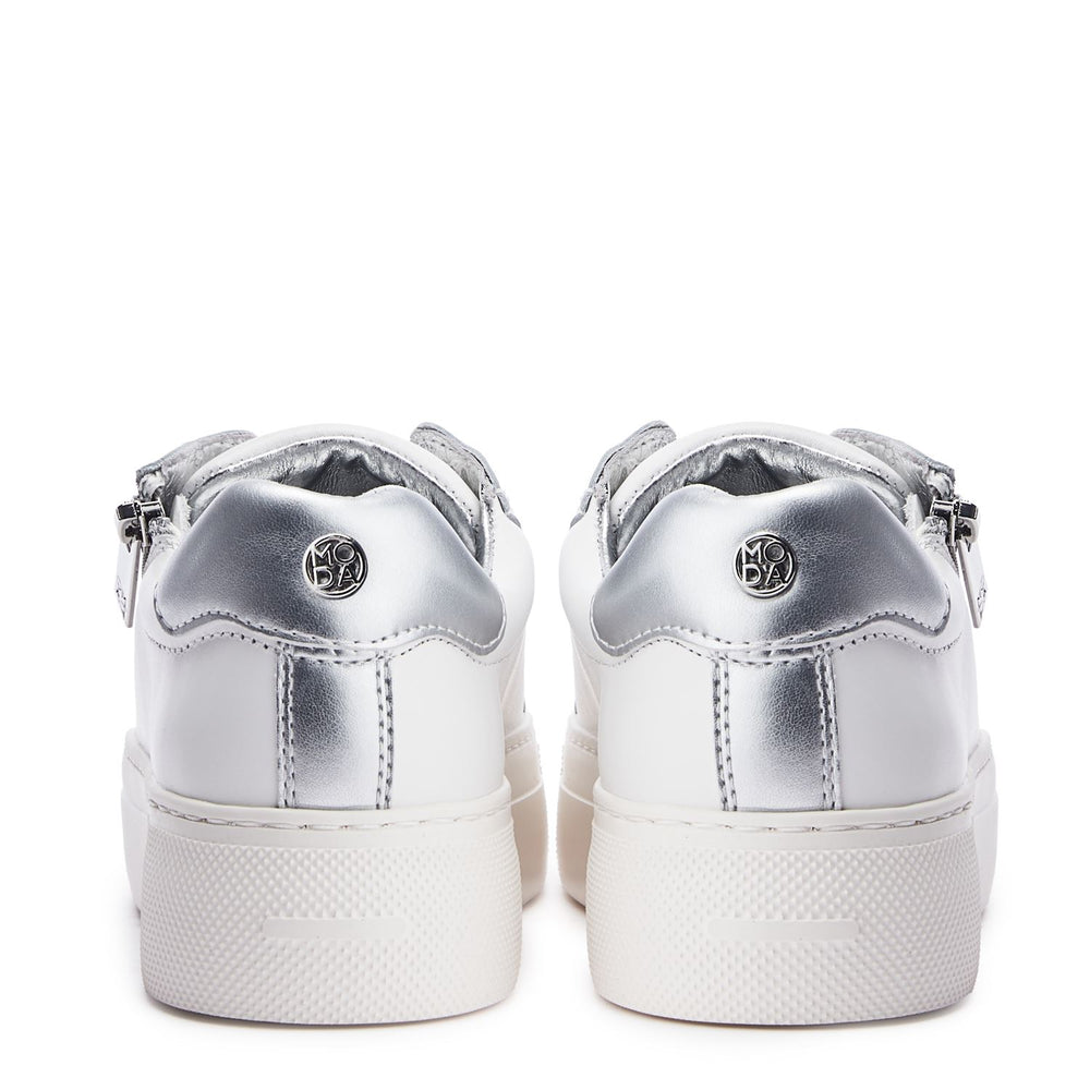 Balize White - Silver Leather Trainers