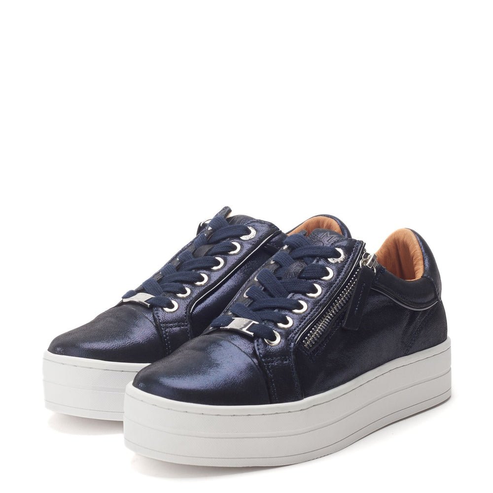 Barlli Navy Metallic Leather Metallic Leather Trainers