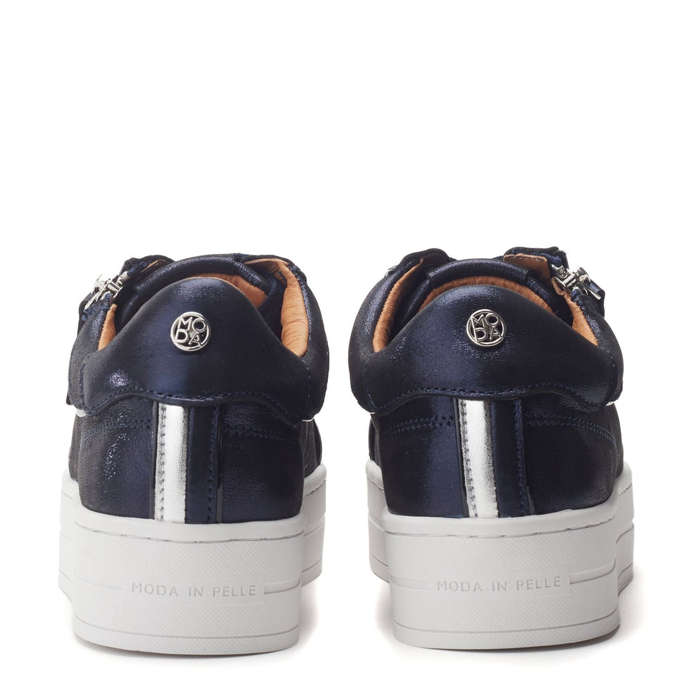Barlli Navy Metallic Leather Metallic Leather Trainers
