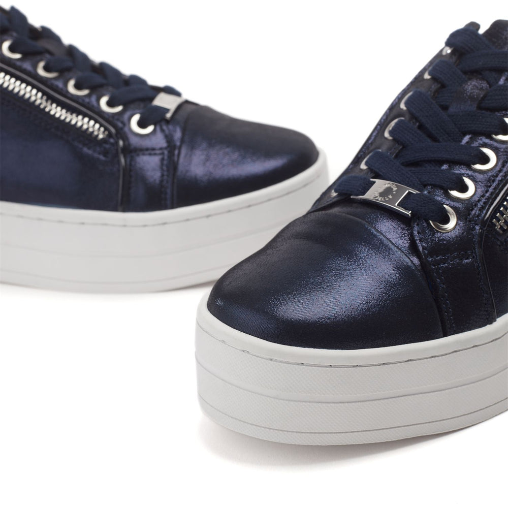 Barlli Navy Metallic Leather Metallic Leather Trainers