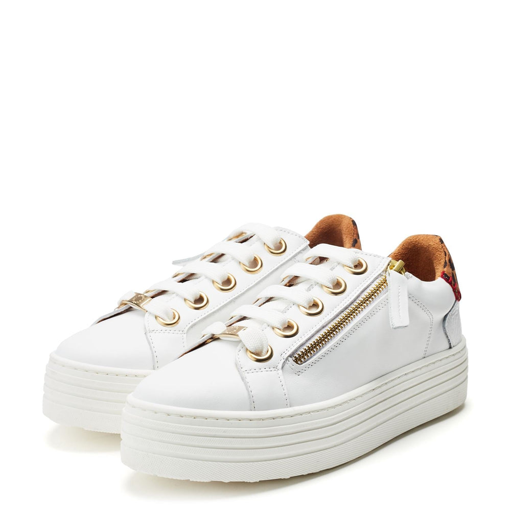 Beaman White Leopard Leather Trainers