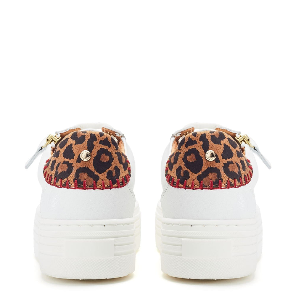 Beaman White Leopard Leather Trainers