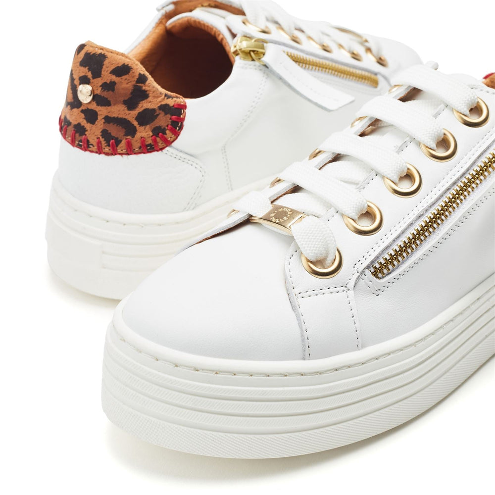 Beaman White Leopard Leather Trainers