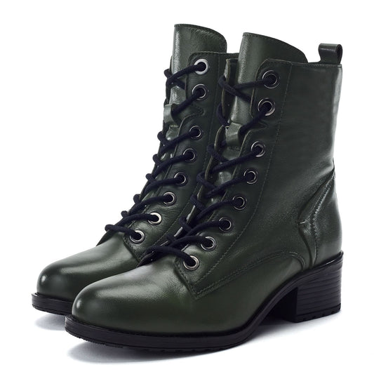 Berna Green Leather Boots