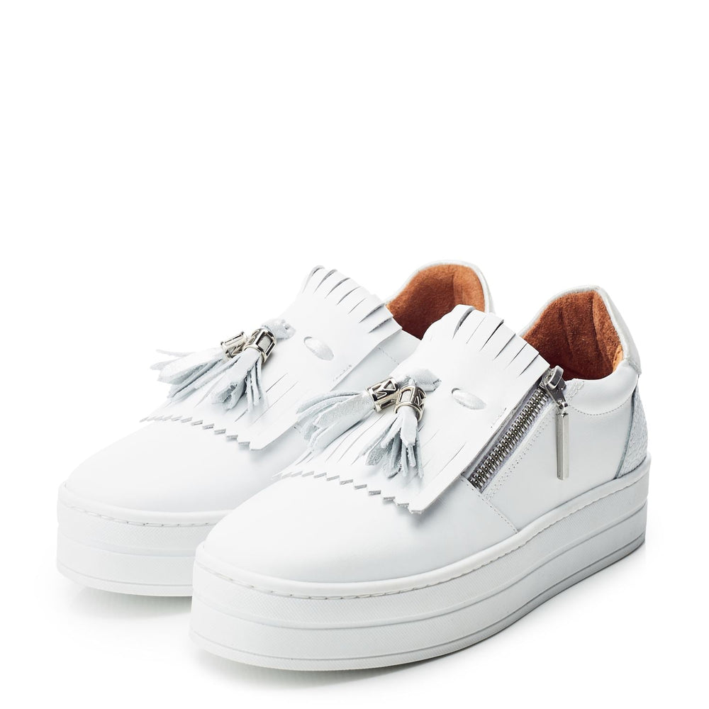 Bessans White Leather Trainers