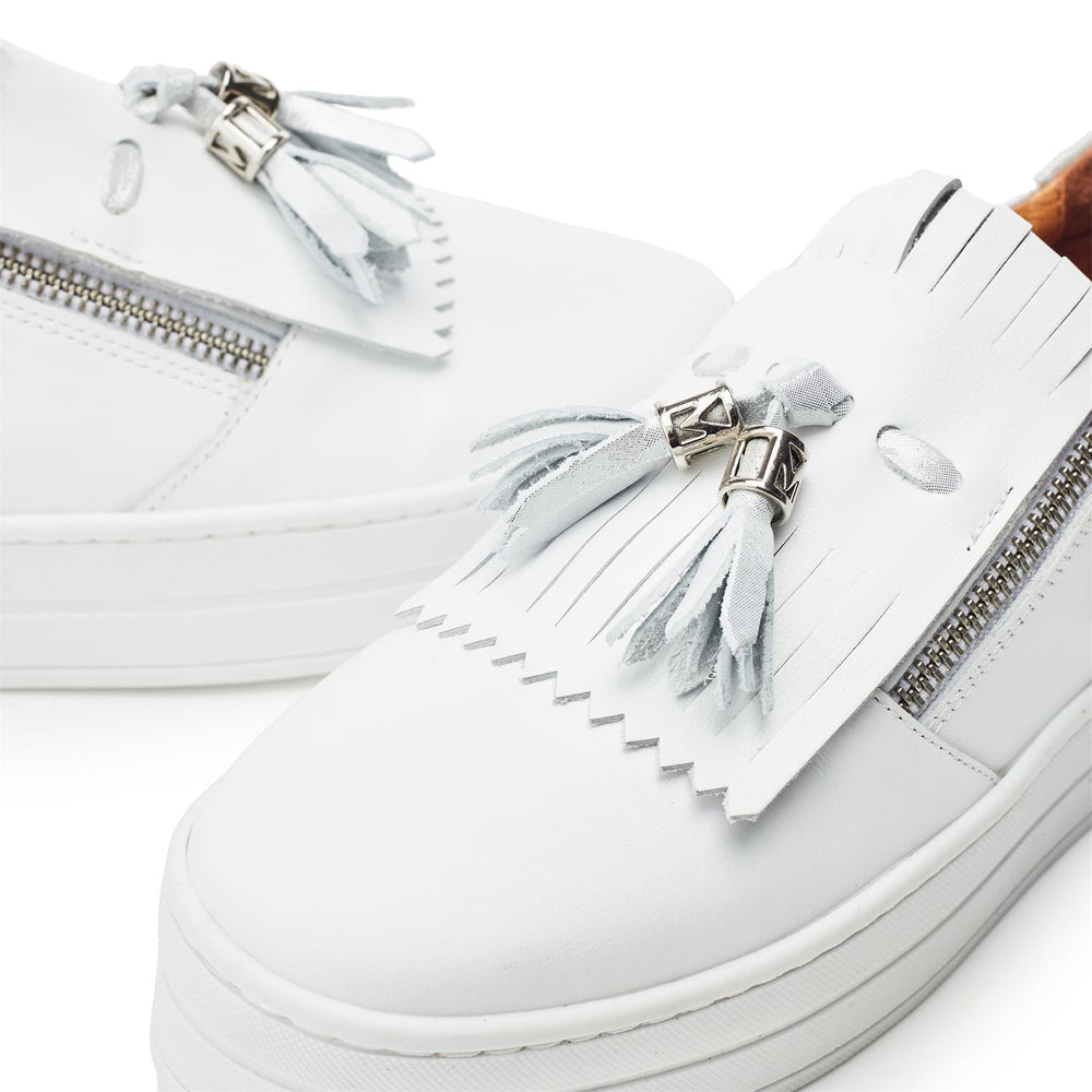 Bessans White Leather Trainers