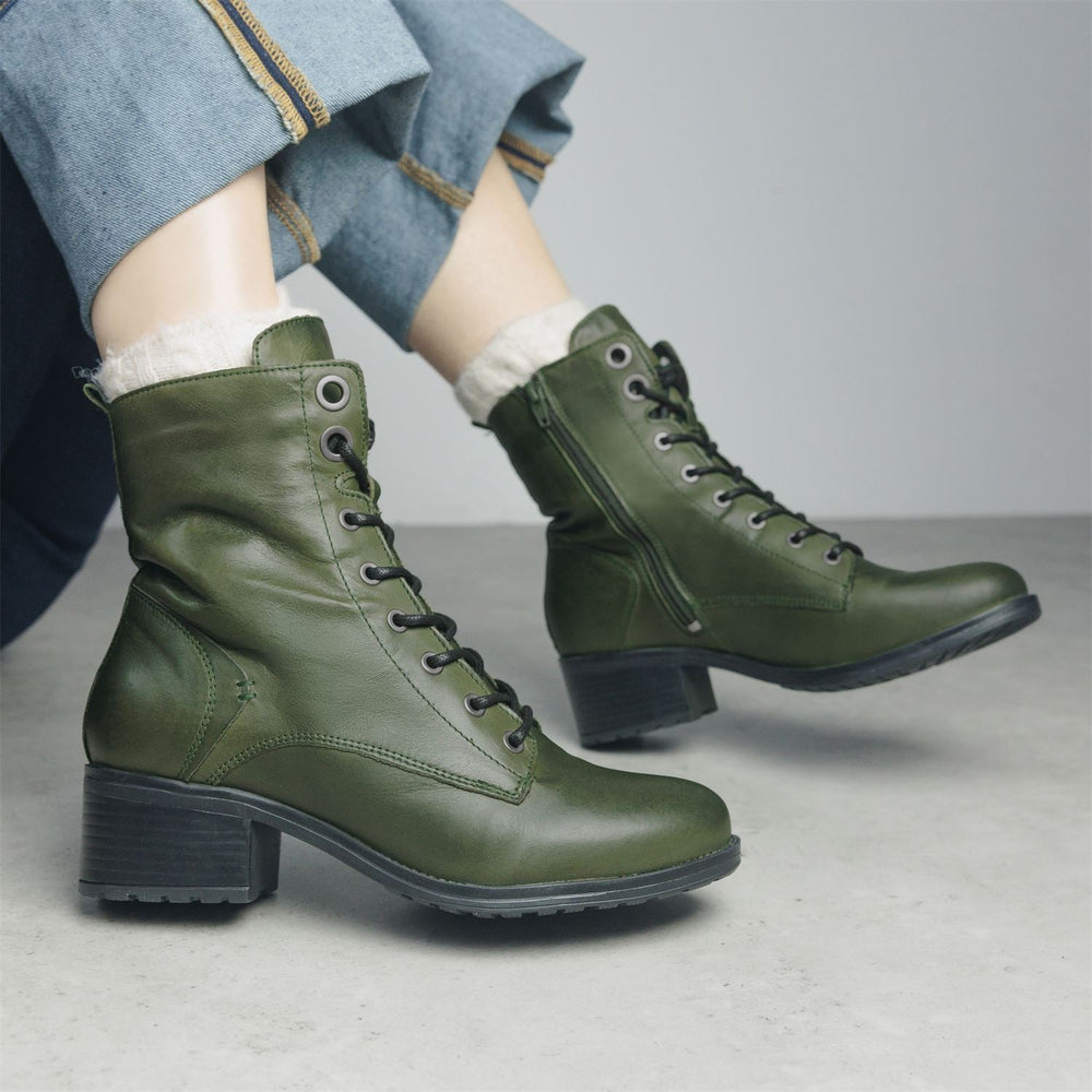 Bezzie Green Leather Leather Boots