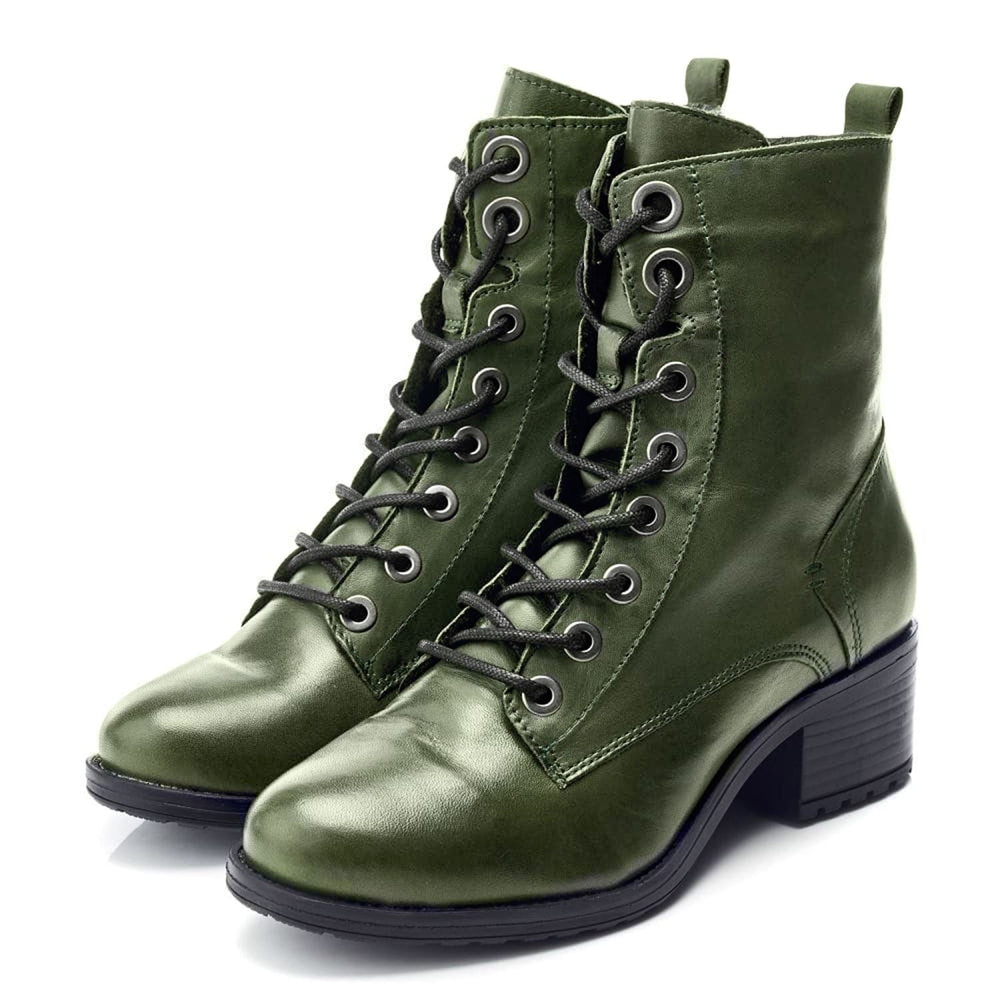 Bezzie Green Leather Leather Boots