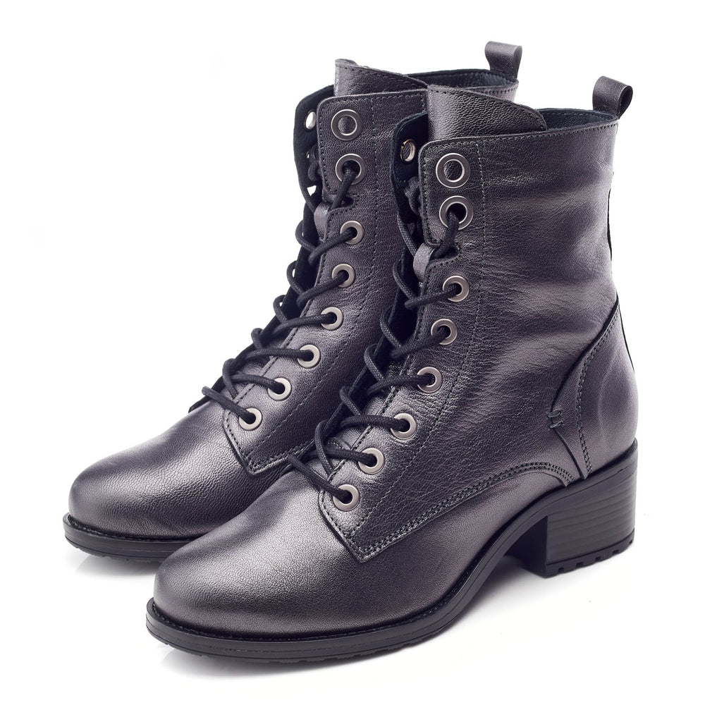 Bezzie Grey Metallic Leather Metallic Leather Boots