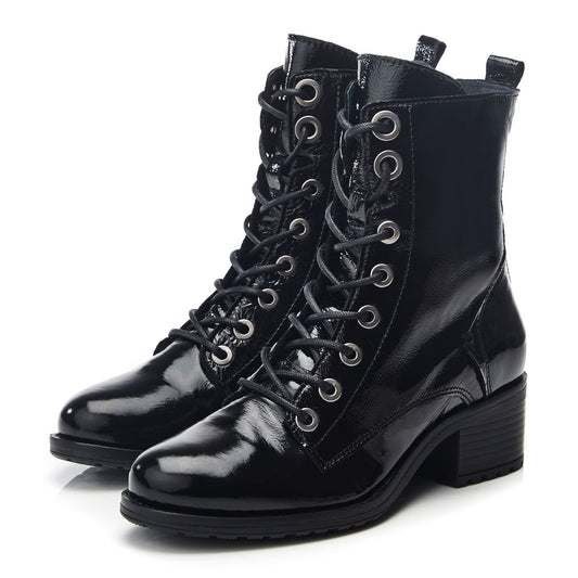 Bezzie Jet Black Patent Leather Boots
