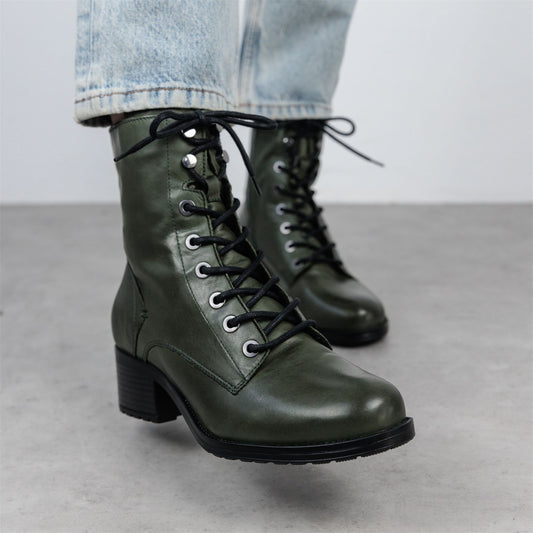 Bezzy Dark Green Leather Boots