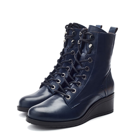 Bezzy Lace Up Navy Leather Boots