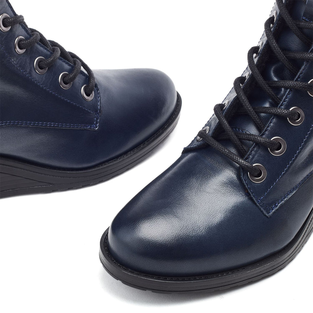 Bezzy Lace Up Navy Leather Boots
