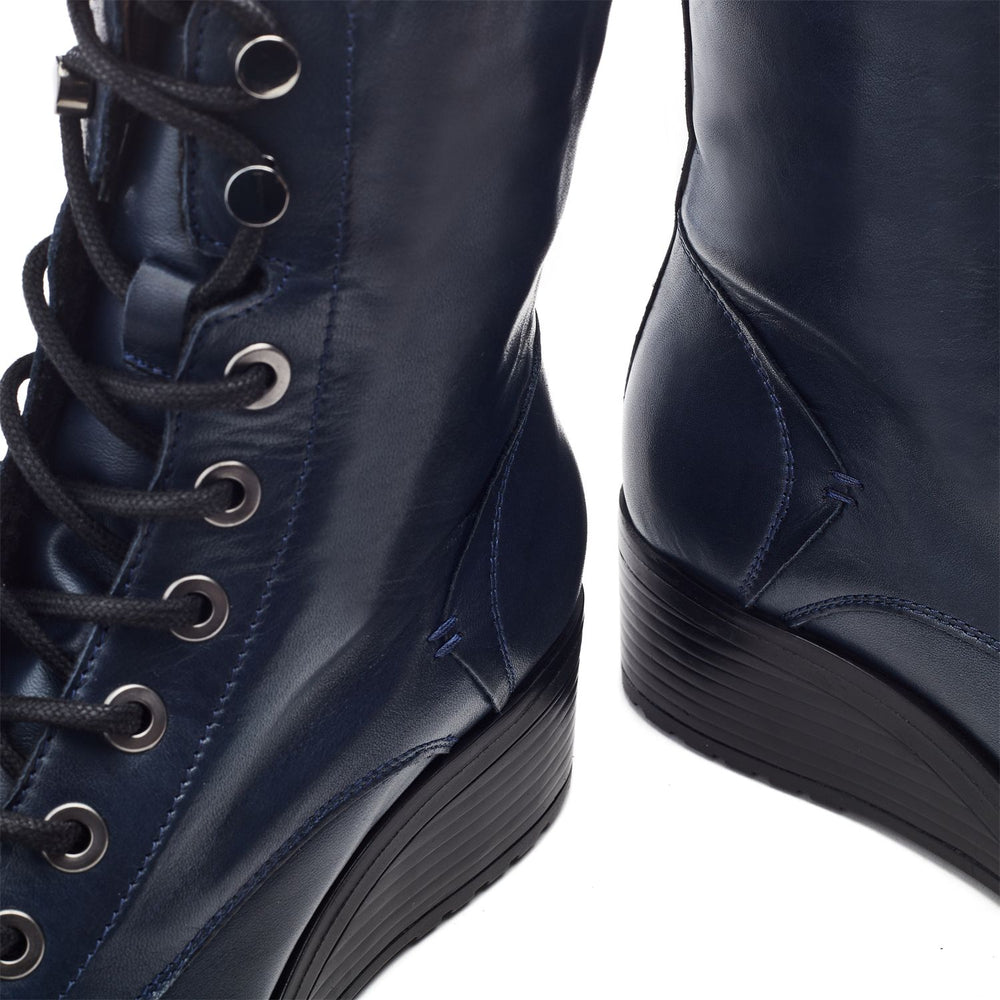 Bezzy Lace Up Navy Leather Boots