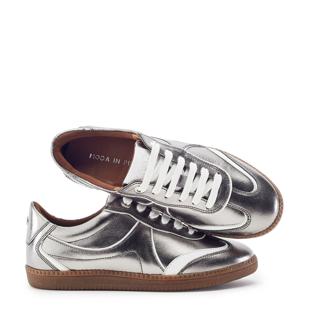 Brioni Pewter Leather Trainers