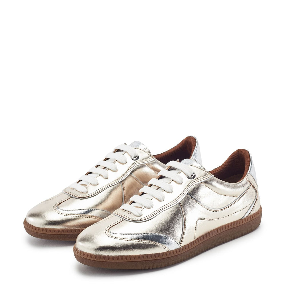 Brioni Silver Gold Leather Trainers