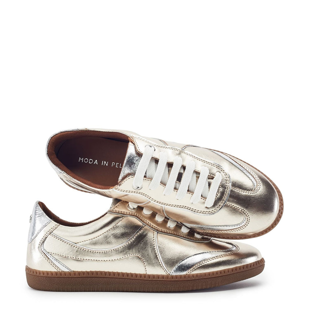 Brioni Silver Gold Leather Trainers