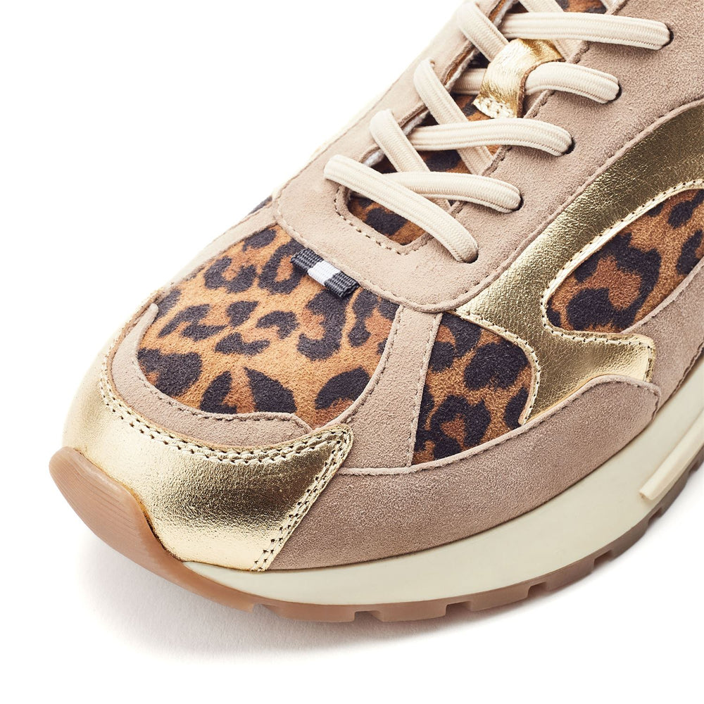 Bryani Gold Leopard Suede Trainers