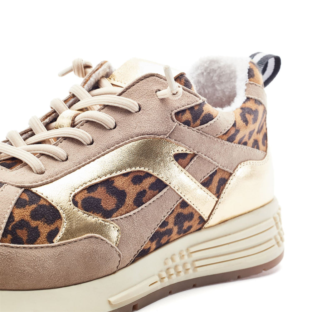 Bryani Gold Leopard Suede Trainers