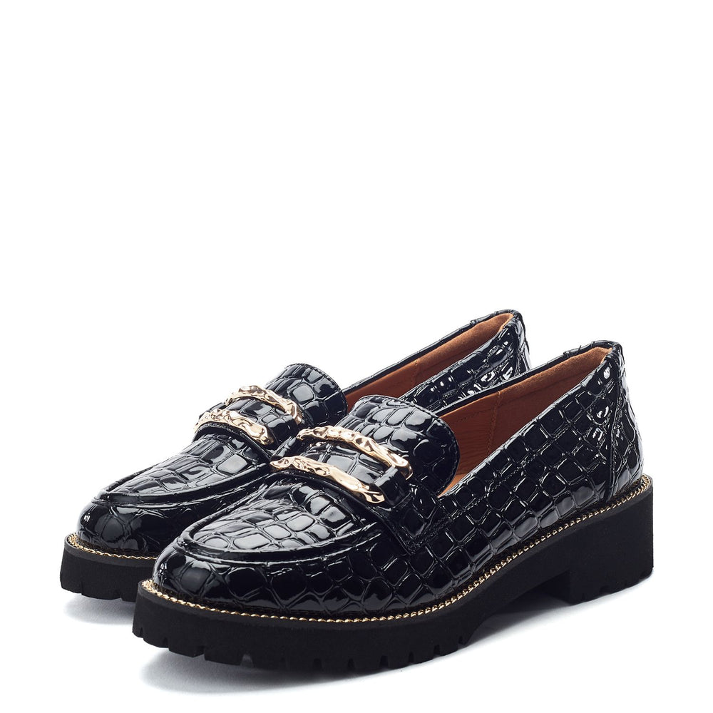 Egoma Black Patent Mocc Croc Shoes