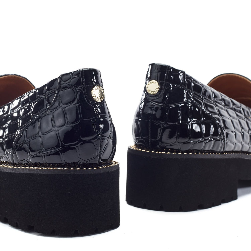 Egoma Black Patent Mocc Croc Shoes